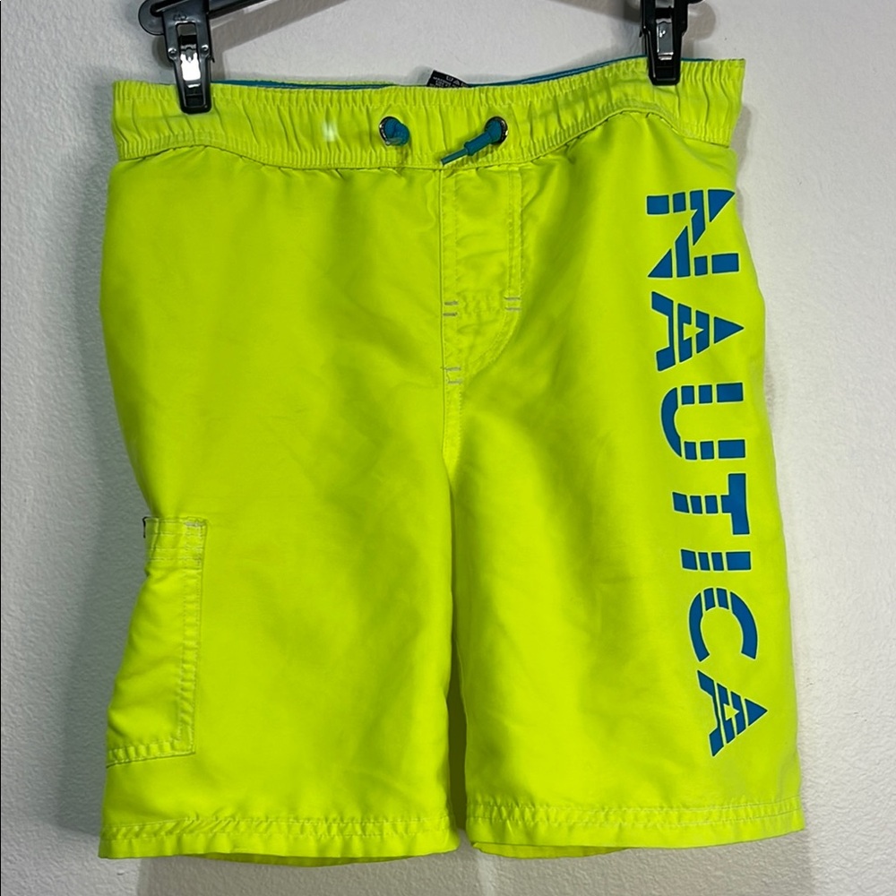 Nautica Bright Yellow Swim Trunks with Blue Logo Size 8